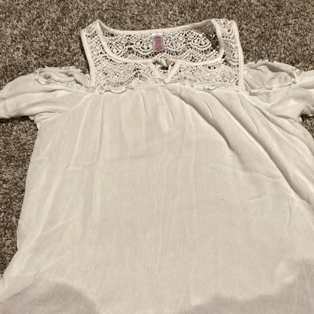 justice off the shoulder white shirt